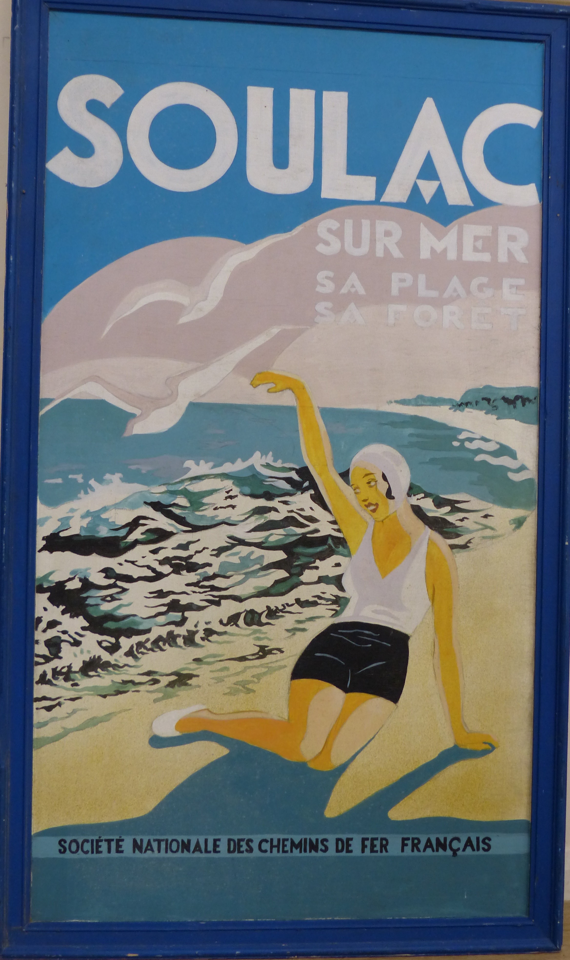 Soulac sur mer, Sa place, Sa foret, an oil on panel copy of the SNCF poster, 66 x 119cm